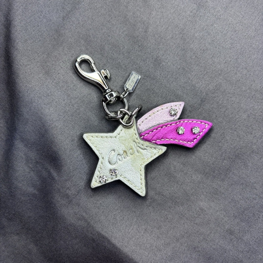 Vtg Coach Shooting Star Keychain Charm Pink Silver Rhinestone Y2K Retro Metallic